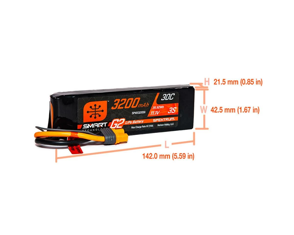Spektrum RC 3S Smart G2 LiPo 30C Battery Pack (11.1V/3200mAh) w/IC3 Connector 3 Spektrum RC 3S Smart G2 LiPo 30C Battery Pack (11.1V/3200mAh) w/IC3 Connector - Image 3